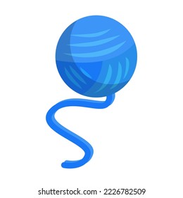 Ball of blue yarn for knitting isolated in white background. Hobby, handmade, clothing concept. Cute colorful knitting symbol. Cartoon vector illustration.