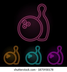 ball and bowling color neon set. Simple thin line, outline vector of web icons for ui and ux, website or mobile application