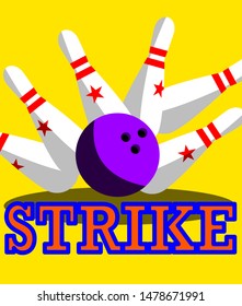 Ball bowls hit all falling pins and strike.