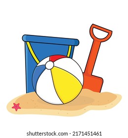 ball with bucket and sandpit kit beach icon vector design illustration wallpaper. beach ball andsandpit kit. summer vibes