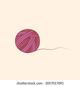 A ball of burgundy and pink threads. Needlework. Knitting. Woolen threads. Yarn. Vector.