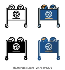 Ball Cart icon represents a wheeled container used to transport and store sports balls efficiently.