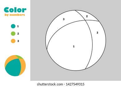 Ball in cartoon style, color by number, education paper game for the development of children, coloring page, kids preschool activity, printable worksheet, vector illustration