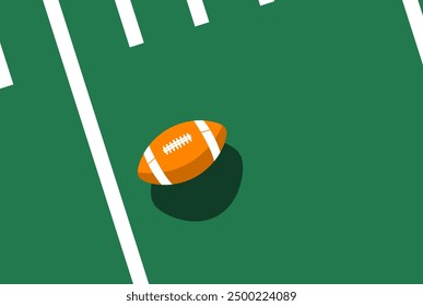 Ball casts a shadow on football field, top view, american football gridiron, view from above, poster with space for text, vector