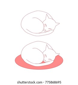 Ball Cat Sleeping on Bed. Vector Illustration. isolated on White Background.