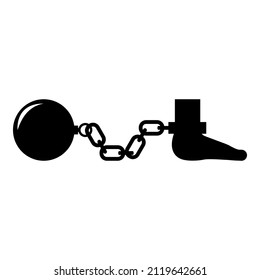 Ball And Chain Attached Foot Silhouette Pulling Weights Leg With Cargo Punishment Icon Black Color Vector Illustration Image Flat Style Simple