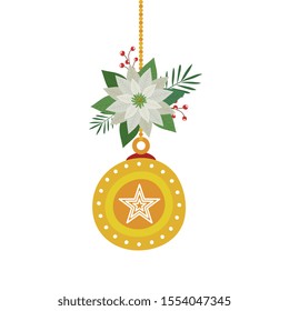 ball christmas hanging with flower isolated icon vector illustration design