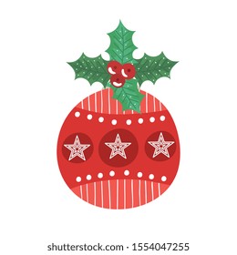 ball christmas with leafs isolated icon vector illustration design