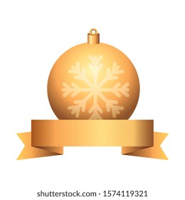 ball christmas with snowflake and ribbon vector illustration design