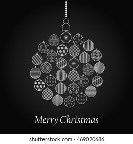 Ball for the Christmas tree. Design for the New year holidays. Linear style. Black and white. Vector illustration.