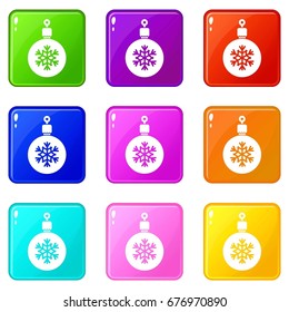 Ball for the Christmas tree icons of 9 color set isolated vector illustration