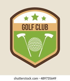 Ball and club inside shield icon. Golf sport and hobby theme. Colorful design. Vector illustration