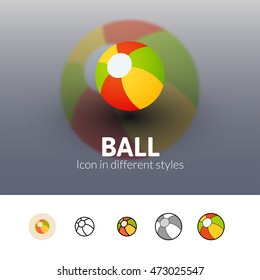 Ball color icon, vector symbol in flat, outline and isometric style isolated on blur background