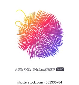 A ball of colorful thread on white background. Rainbow background.