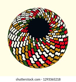 ball with concentrating peanut shapes in red green gold shades