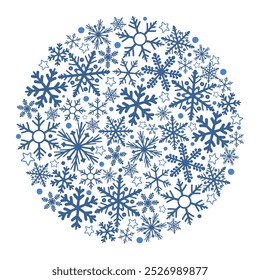 Una bola que consiste en muchos copos de nieve diferentes. Gráficos de Vector.