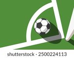 Ball in corner of soccer field, top view, football pitch view from above, corner kick, vector