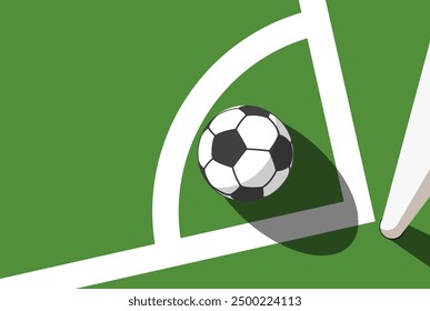 Ball in corner of soccer field, top view, football pitch view from above, corner kick, vector