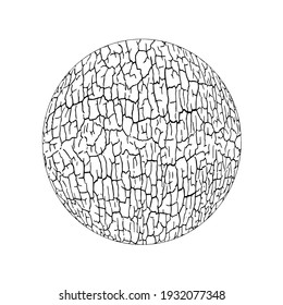 Ball covered with cracks, circle, sphere. Vector illustration. grunge background