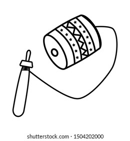 Ball in a cup toy, also known as balero. Vector illustration in black and white.