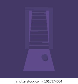 Ball At Dark Basement.Open Door.Flat Design