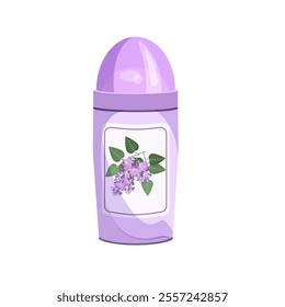 A ball deodorant in purple tones, isolated on a white background.Vector illustration of care cosmetics.