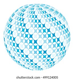 ball with diagonal square swirl, blue stars on the globe planet, 3D and vector illustration for print or website design