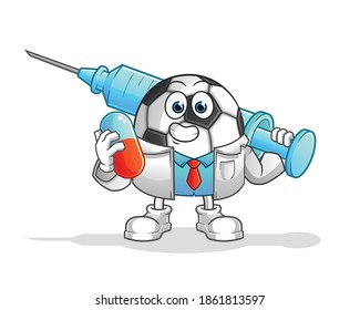 ball doctor holding medichine and injection vector. cartoon character
