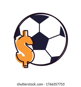 Ball with dollar line and fill style icon design, Soccer football sport hobby competition and game theme Vector illustration
