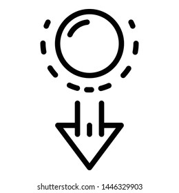 Ball and down arrow icon. Outline ball and down arrow vector icon for web design isolated on white background