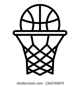 Ball down in basket icon. Outline ball down in basket vector icon for web design isolated on white background