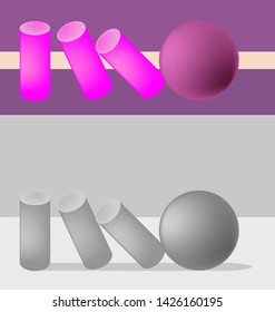 The ball drops the cylinders on a gray and purple background
