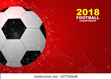 Ball effect background concept. Abstract soccer ball with red polygonal space and connecting dot.