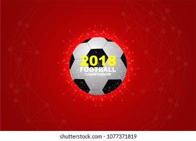 Ball effect background concept. Abstract soccer ball with red polygonal space and connecting dot.