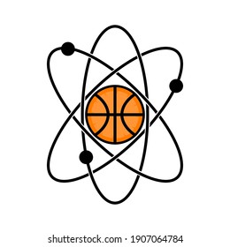 ball with electron around like atom isolated on white background, basketball vector design illustration. 