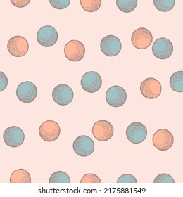Patrón sin costuras grabado en bolas. Elementos deportivos de época para jugar al ping-pong con estilo. Esbozar textura para tela, papel pintado, textil, impresión, título, papel envolvente. Ilustración vectorial.