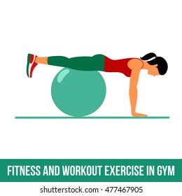 Ball exercise. Fitness, Aerobic and workout exercise in gym. Vector set of workout icons in flat style isolated on white background. Fitness equipment - ball.
