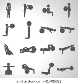 Ball exercising fitness and sport aerobic icons set illustration