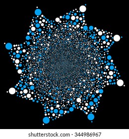 Ball Fireworks Flower vector illustration. Style is blue and white bicolor flat circles, black background.