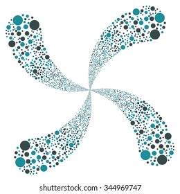 Ball Fireworks Swirl With Four Petals vector illustration. Style is soft blue bicolor flat circles, white background.