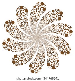 Ball Fireworks Swirl With Ten Petals vector illustration. Style is brown flat circles, white background.