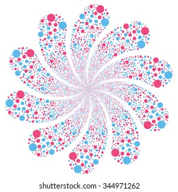 Ball Fireworks Swirl With Ten Petals vector illustration. Style is pink and blue bicolor flat circles, white background.