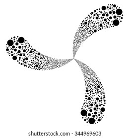 Ball Fireworks Swirl With Three Petals vector illustration. Style is black flat circles, white background.