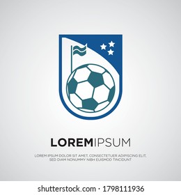 Ball and flag with emblem design for school soccer club
