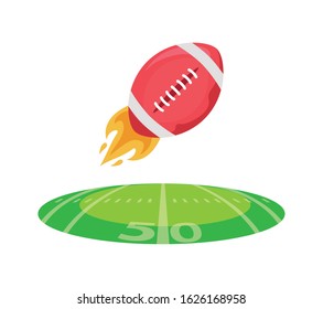 Ball with flame design, American football super bowl sport hobby competition game training equipment tournement and play theme Vector illustration