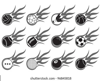 ball with flame icons set