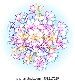 
ball of flowers, vector illustration, decorative card cherry