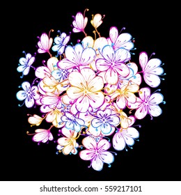 
ball of flowers, vector illustration , decorative card cherry