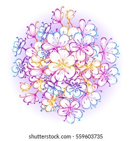ball of flowers, vector illustration, decorative card cherry