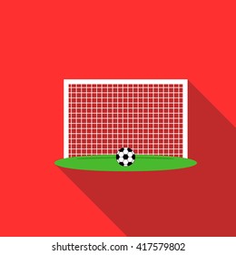 Ball in football gate icon, flat style